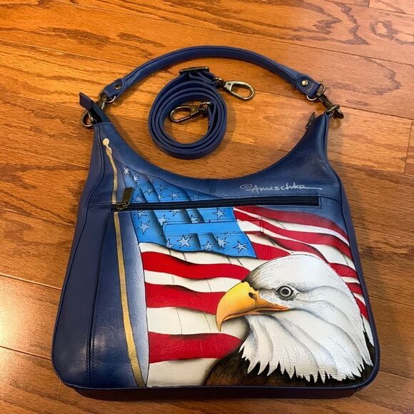 Anuschka crossbody w/adjustable strap and small handle to change to shoulder bag - Picture 1 of 12